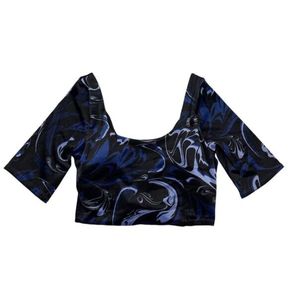 NWT ATHLETA Exhilarate Velvet Crop Top Bra A-C Sz Medium In Agate Paisley Black - Picture 3 of 6